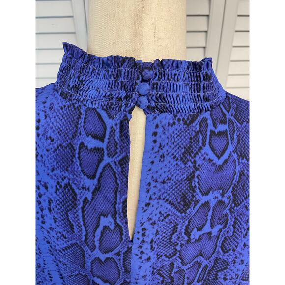 Sam Edelman blue black snake print sleeveless ruffle high neck dress women''s 12 - Picture 7 of 10